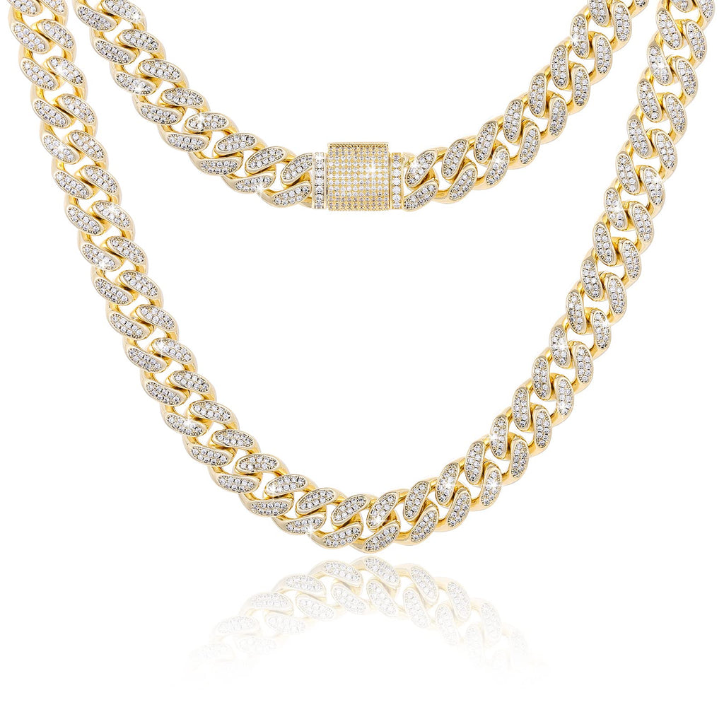 Moissanite Cuban Link Chain Necklace 18k Gold Plated 925 Sterling Silver M978168