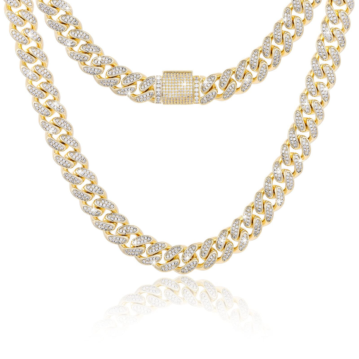 Moissanite Cuban Link Chain Necklace 18k Gold Plated 925 Sterling Silver M978168