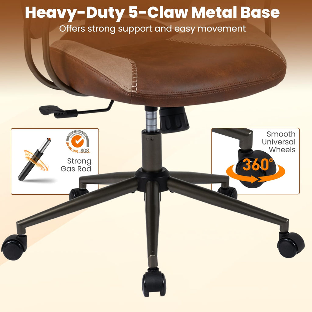 Brown Faux Fur Ergonomic Office Chair with Headrest and Wheels J665352