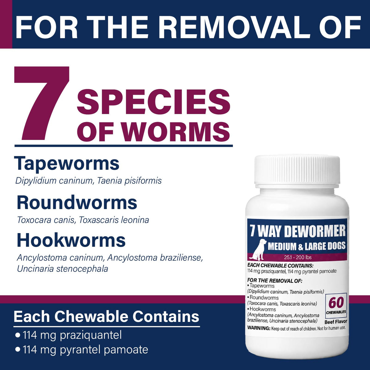 7-Way Dewormer for Dogs, 60 Beef Flavored Chewables B761