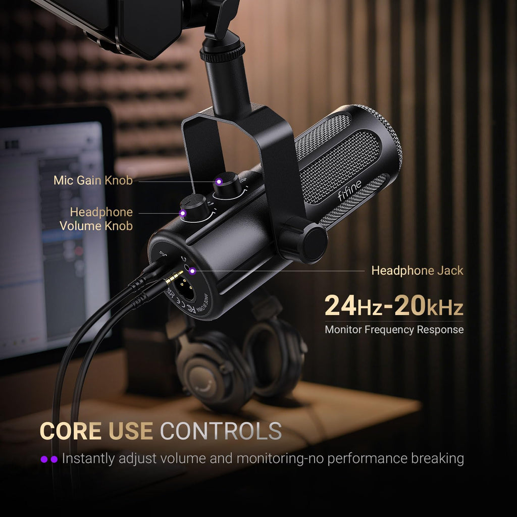 Dynamic Microphone with Boom Arm Kit, XLR/USB Podcast Mic and Stand Bundle with Mute Button K4843