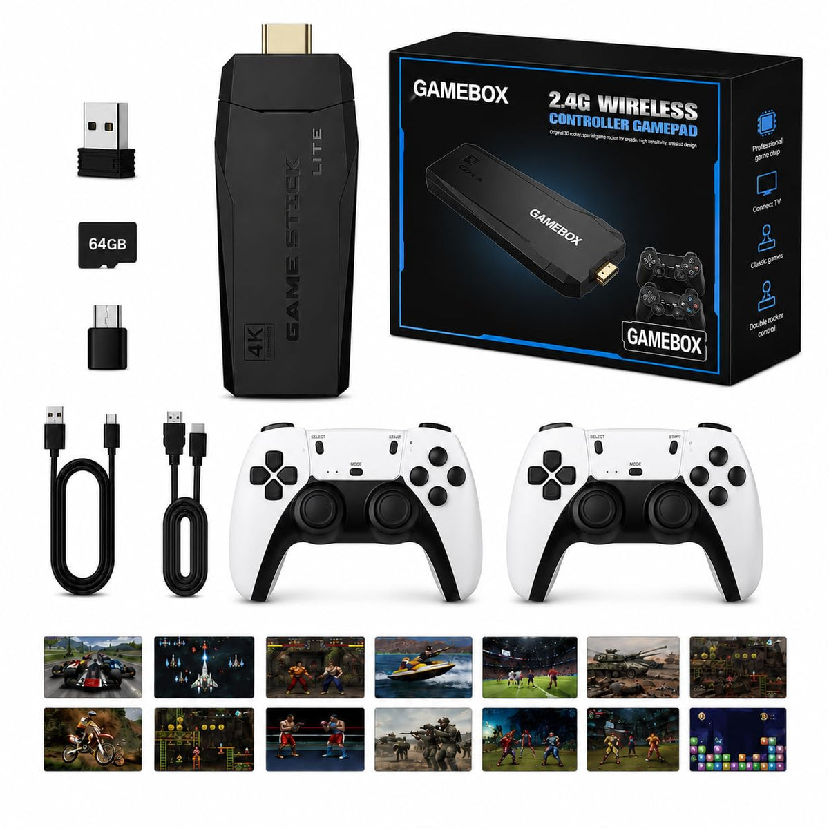 Wireless Retro Game Console with 2 Black Controllers O303