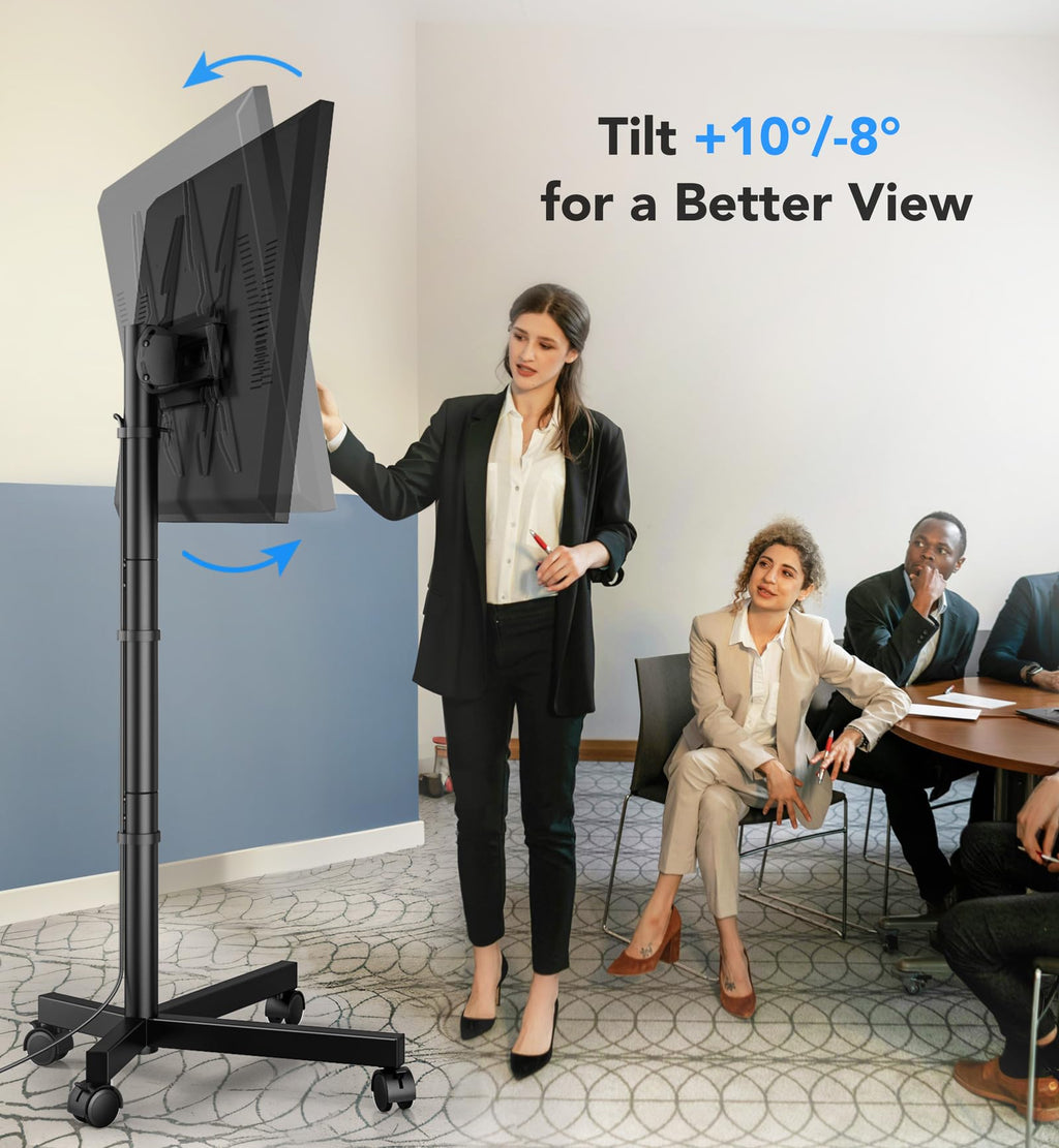 Mobile TV Cart Stand with Wheels, Height Adjustable, Holds up to 88 lbs I423