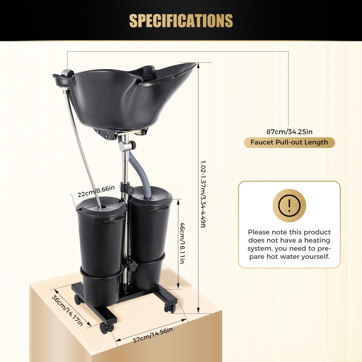 Portable Shampoo Basin with 2 Buckets, Height Adjustable T6742