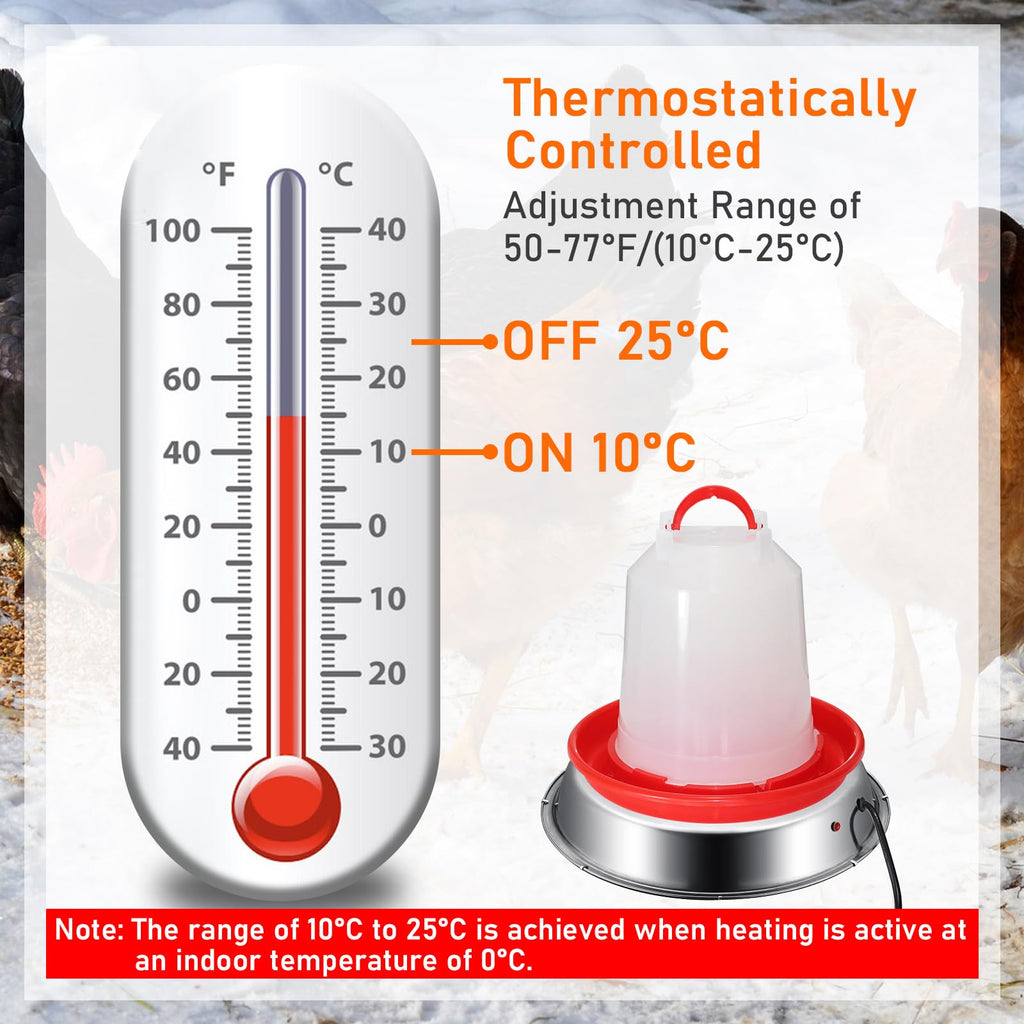 12 Inch 5 Gallons Poultry Waterer Heated Base with Thermostat U81951