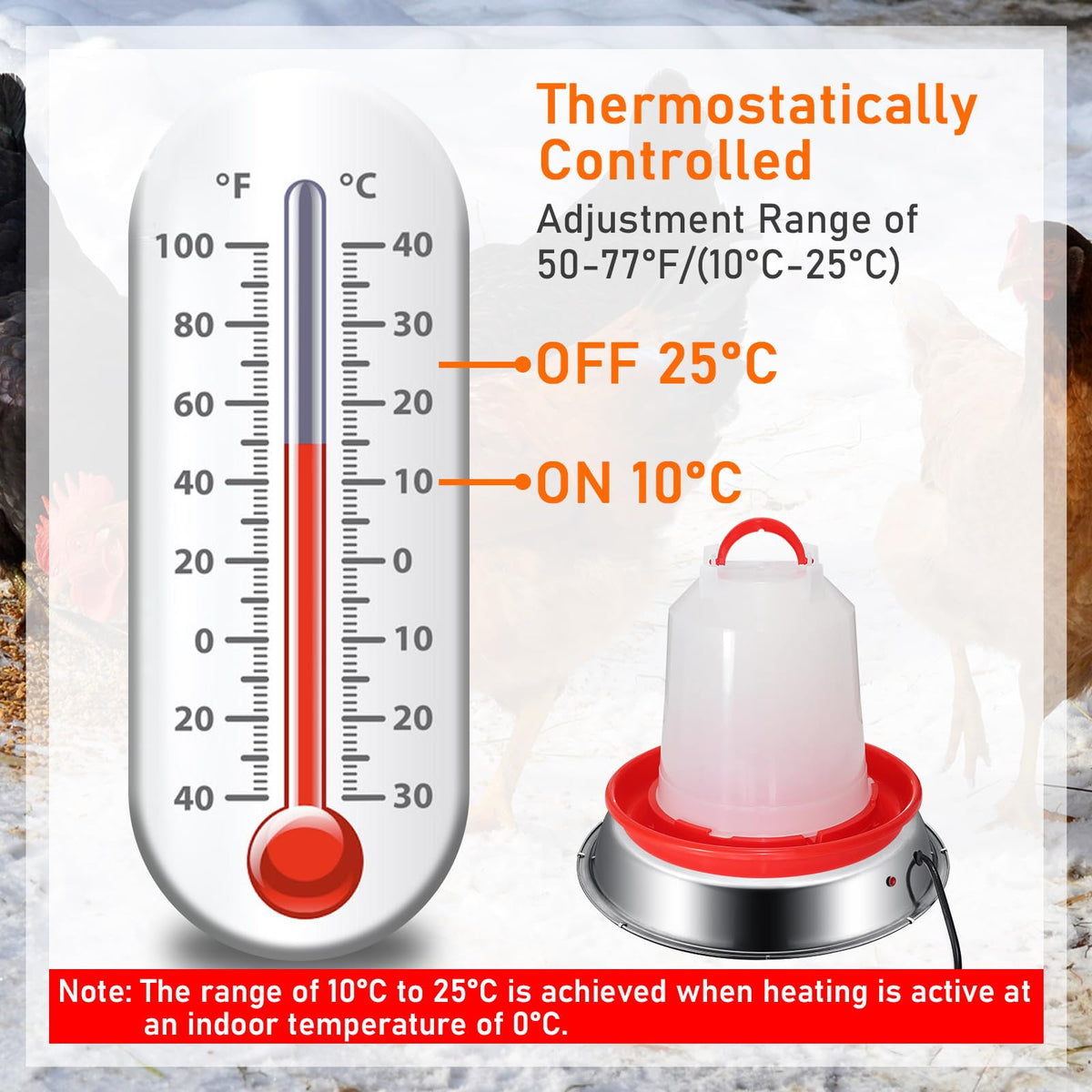12 Inch 5 Gallons Poultry Waterer Heated Base with Thermostat U81951