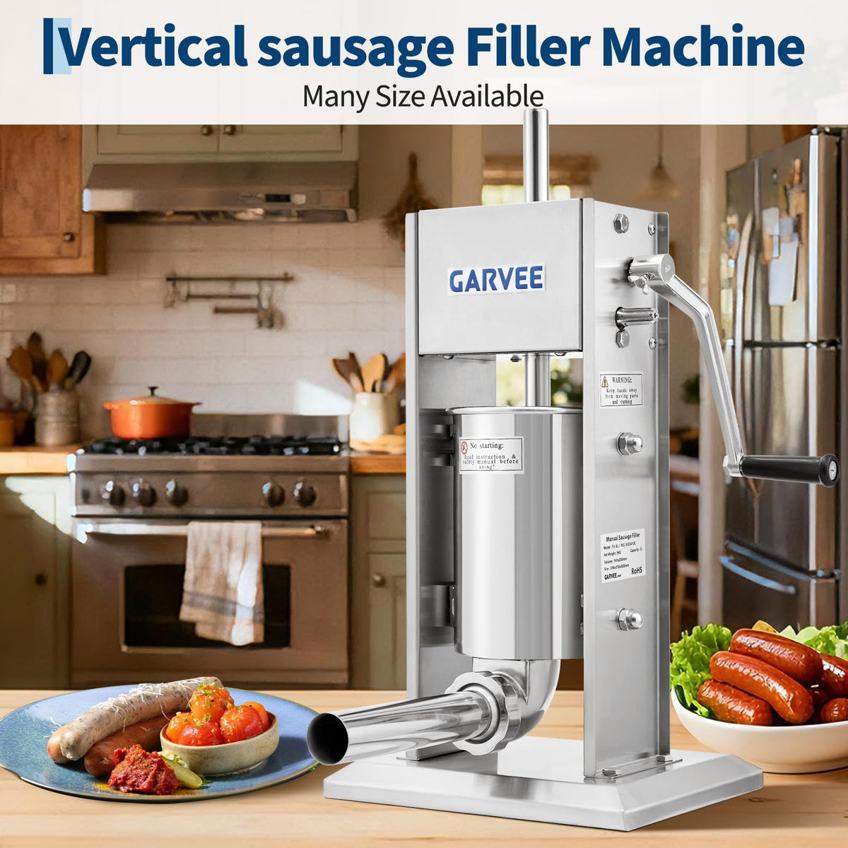 3L Stainless Steel Manual Sausage Stuffer with 5 Filling Tubes Q976