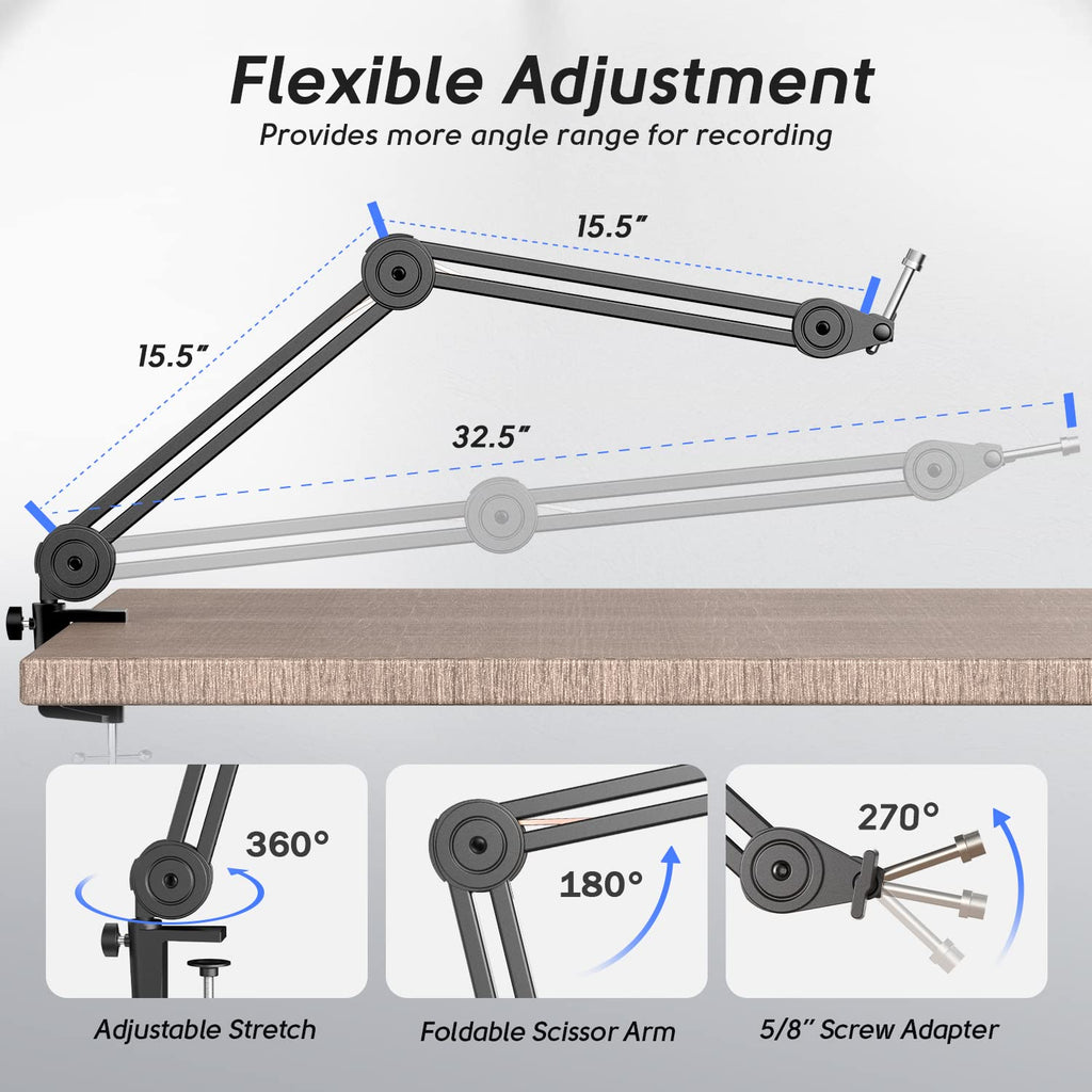 Dynamic Microphone with Boom Arm Kit, XLR/USB Podcast Mic and Stand Bundle with Mute Button K4843
