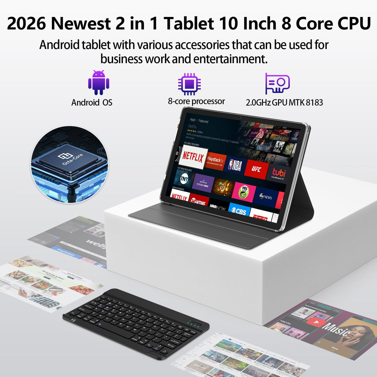 10 inch Android Tablet with Keyboard, 128GB ROM 16GB RAM, Black O999