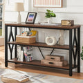 Brown 47 Inch Sofa Console Table with 3 Tier Bookshelf N318