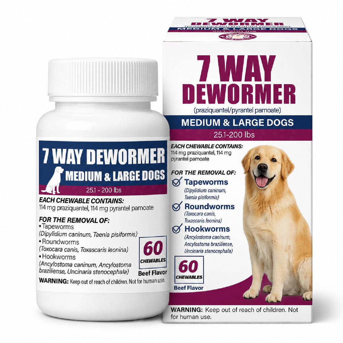 7-Way Dewormer for Dogs, 60 Beef Flavored Chewables B761