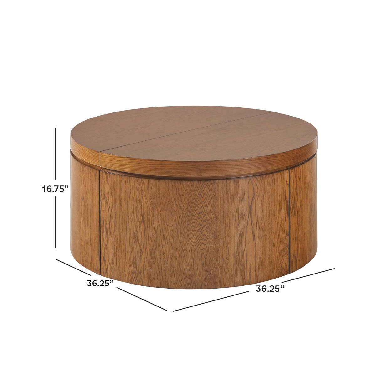 Solid Oak Wood Veneer Coffee Table with Storage, 36 Inch, Medium Brown Oak Z446737
