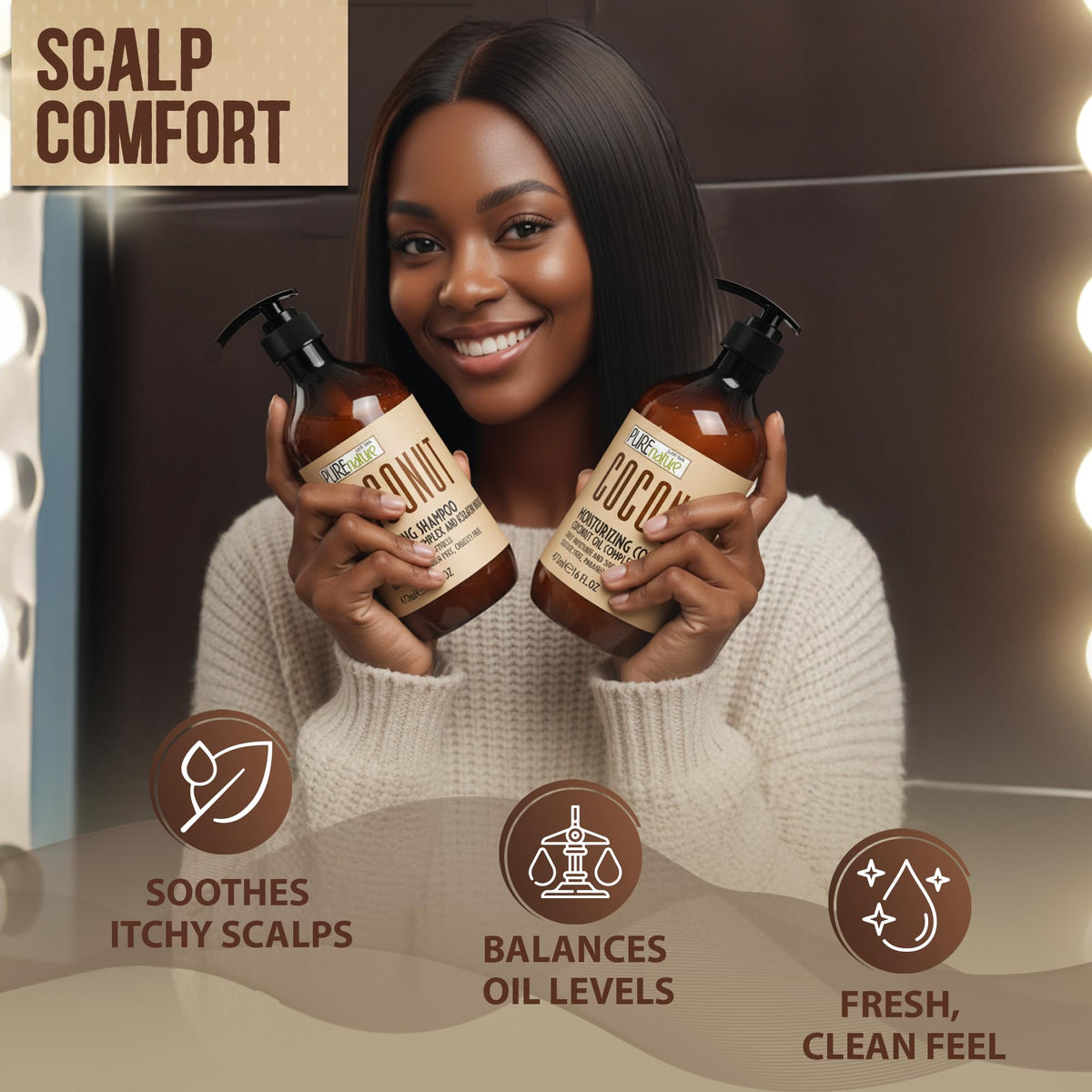 Sulfate Free Coconut Shampoo and Conditioner Set 16 Fl Oz P91420