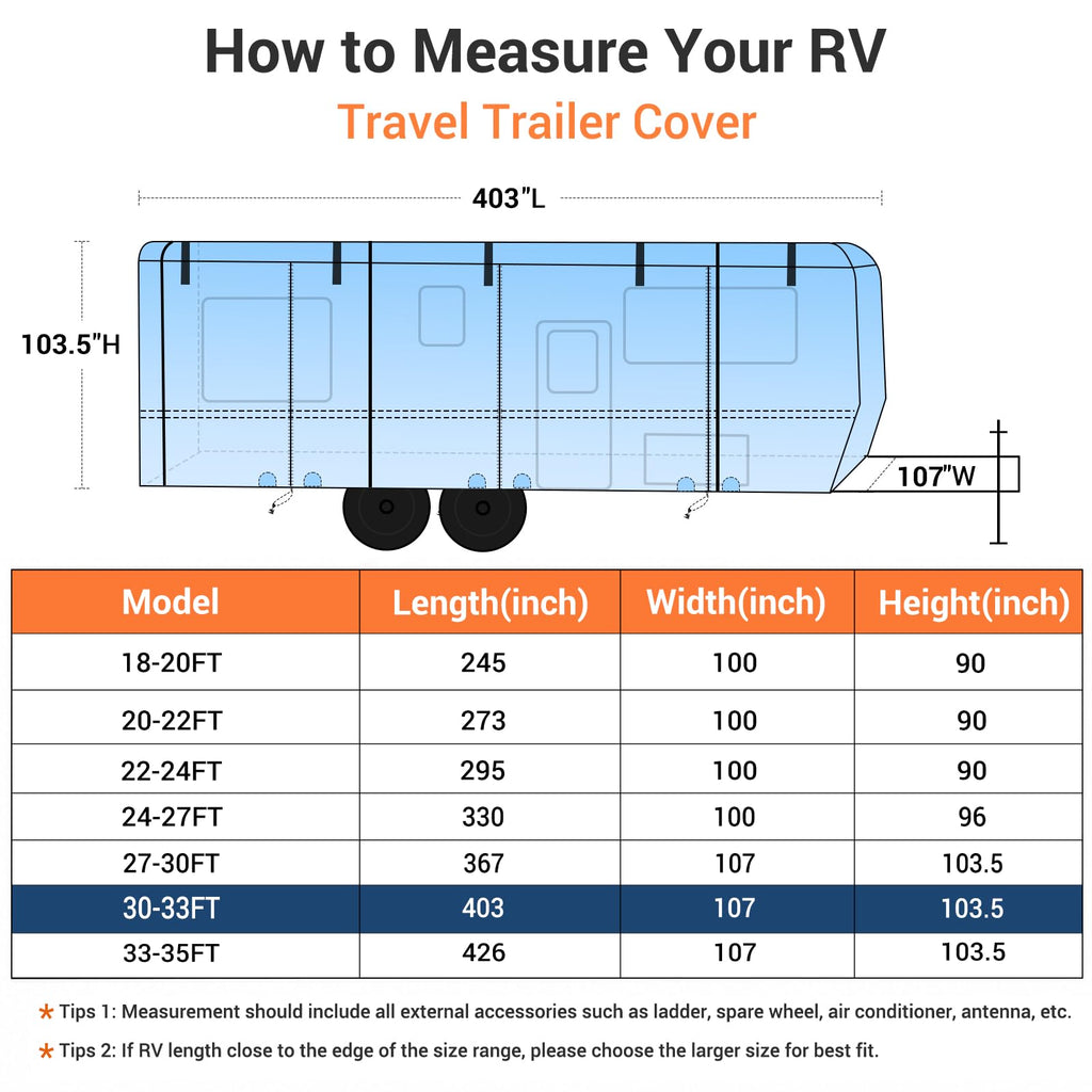 30-33FT Water-Resistant Travel Trailer RV Cover H676590