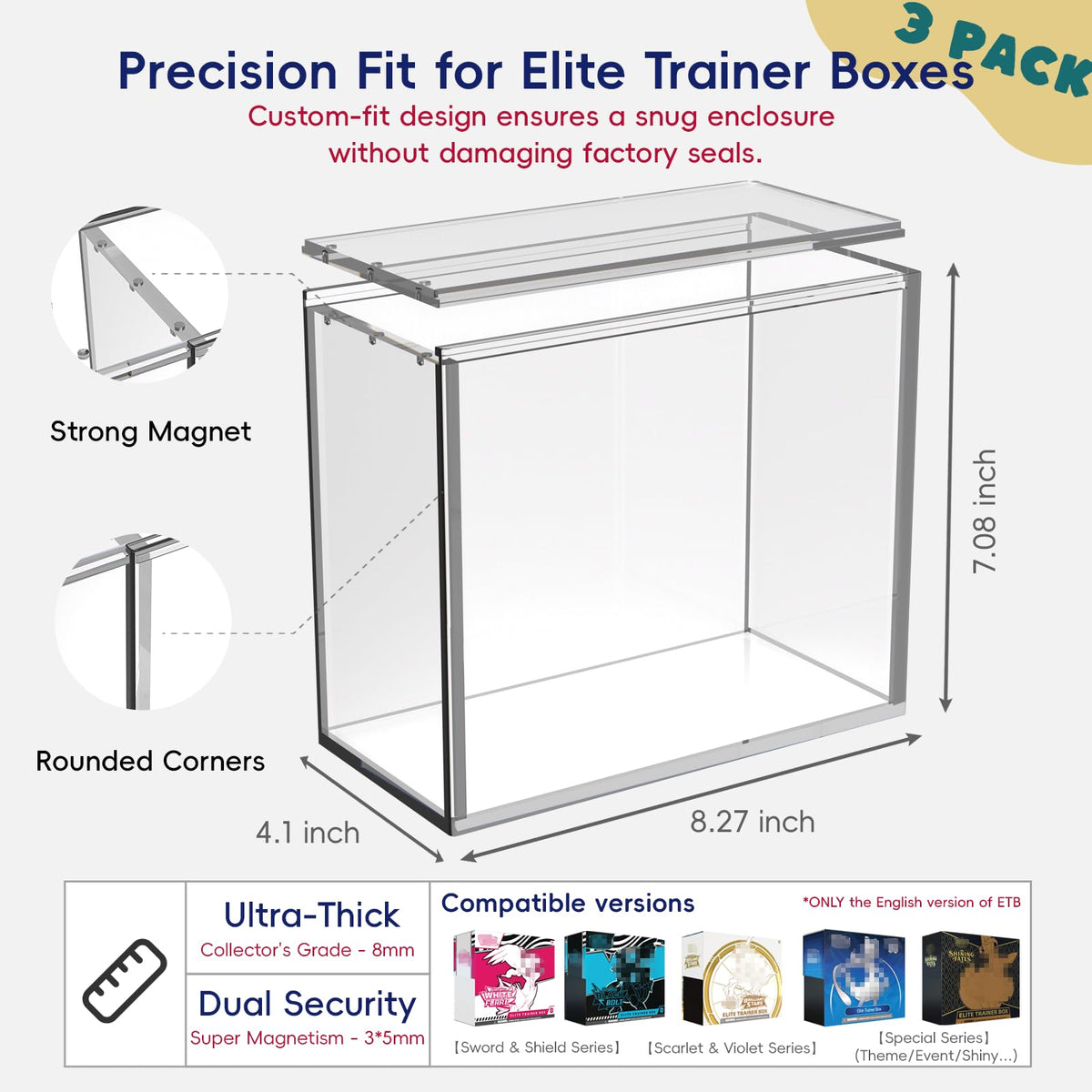 3 Pack Acrylic Case with Sliding Magnetic Lid F96108