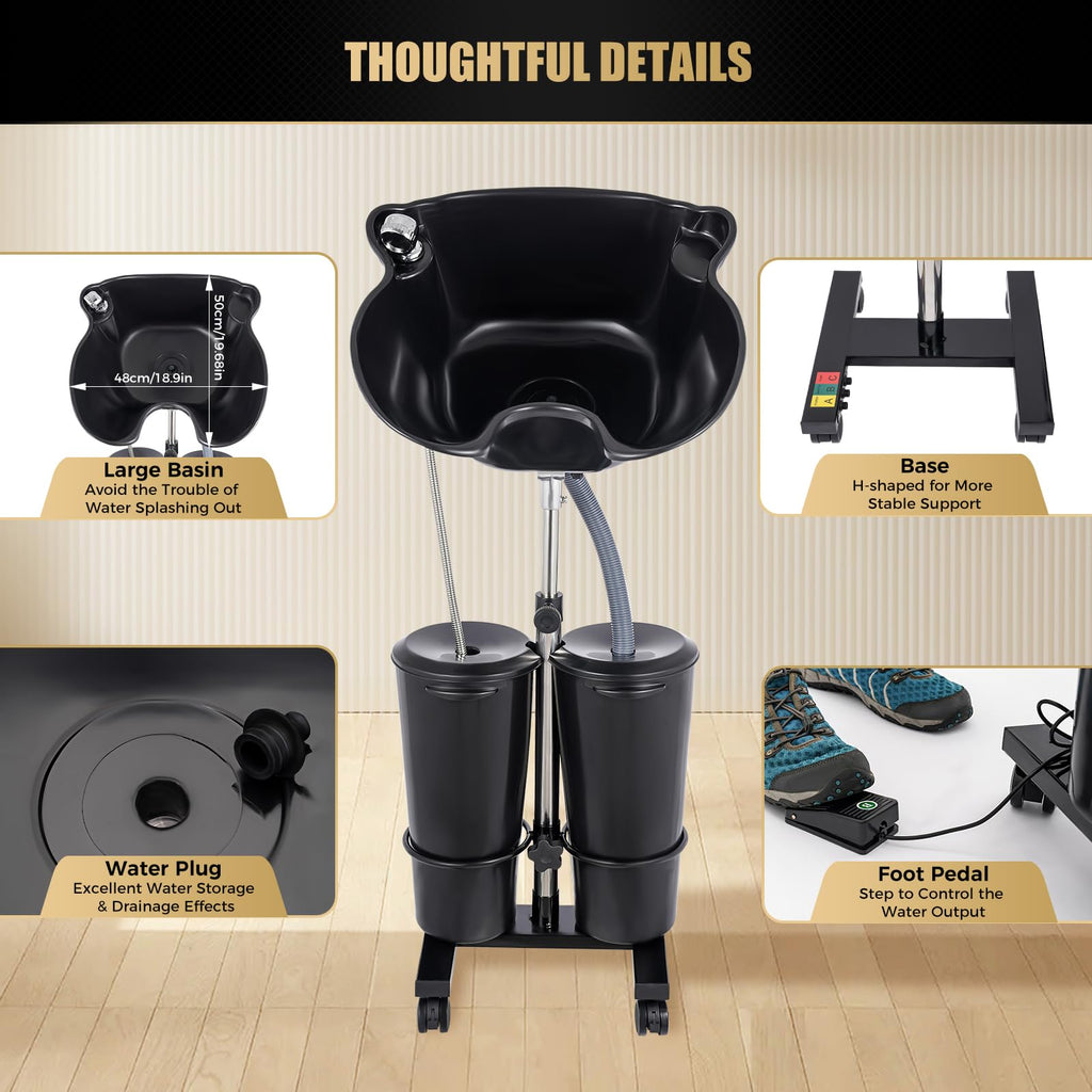 Portable Shampoo Basin with 2 Buckets, Height Adjustable T6742