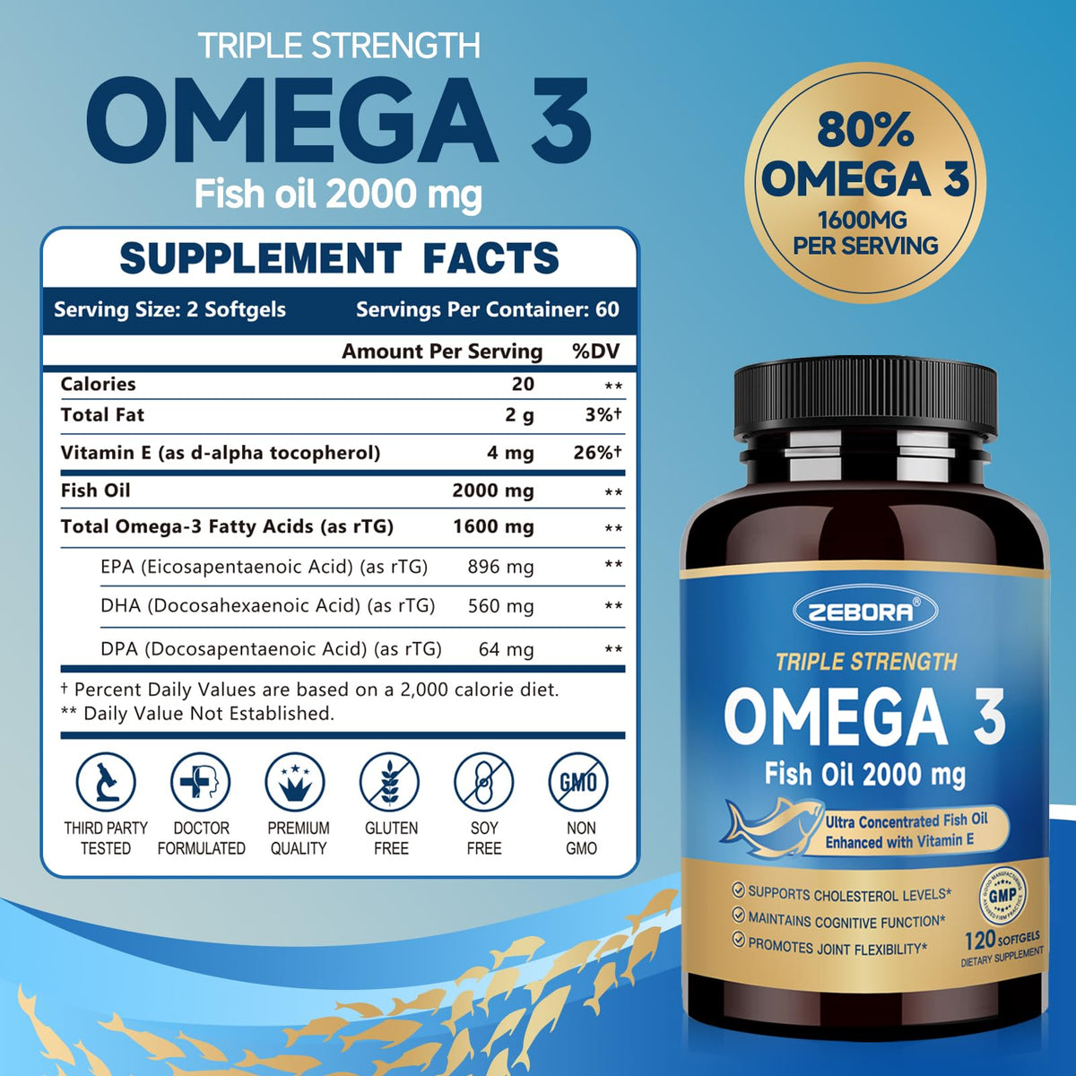 Omega-3 Fish Oil 2000mg 120 Softgels L84746