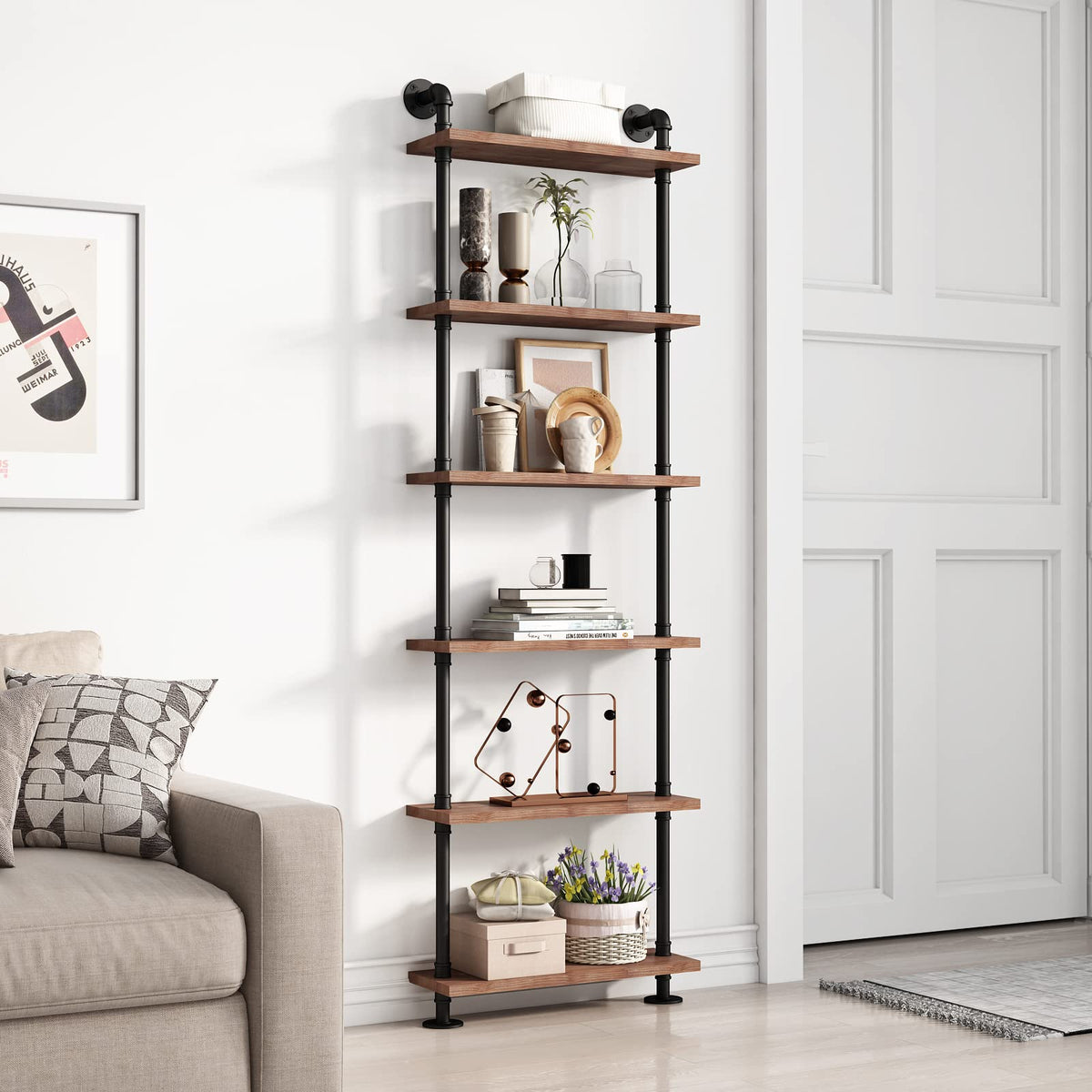 Industrial Pipe Rustic Wood Bookshelf R588