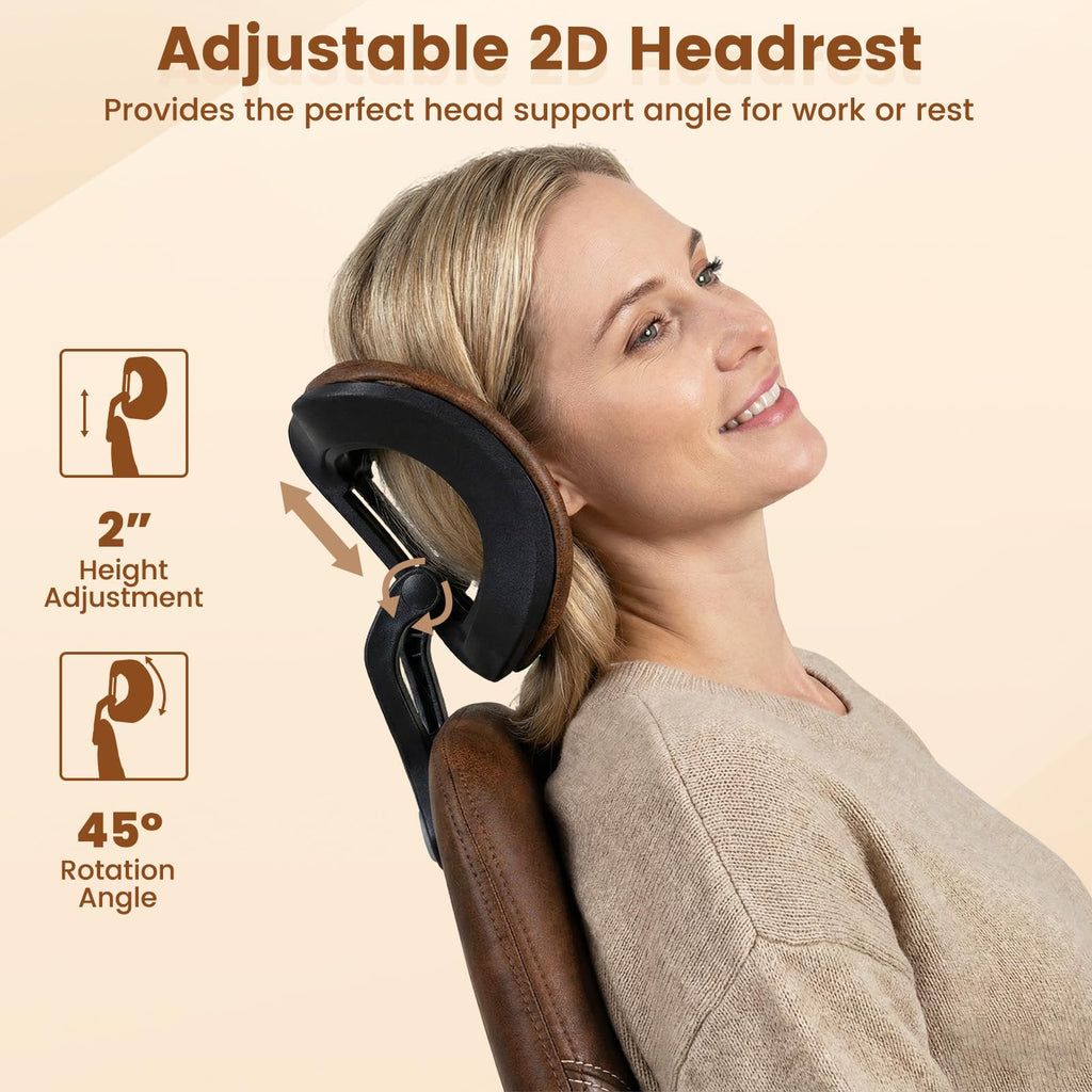 Brown Faux Fur Ergonomic Office Chair with Headrest and Wheels J665352