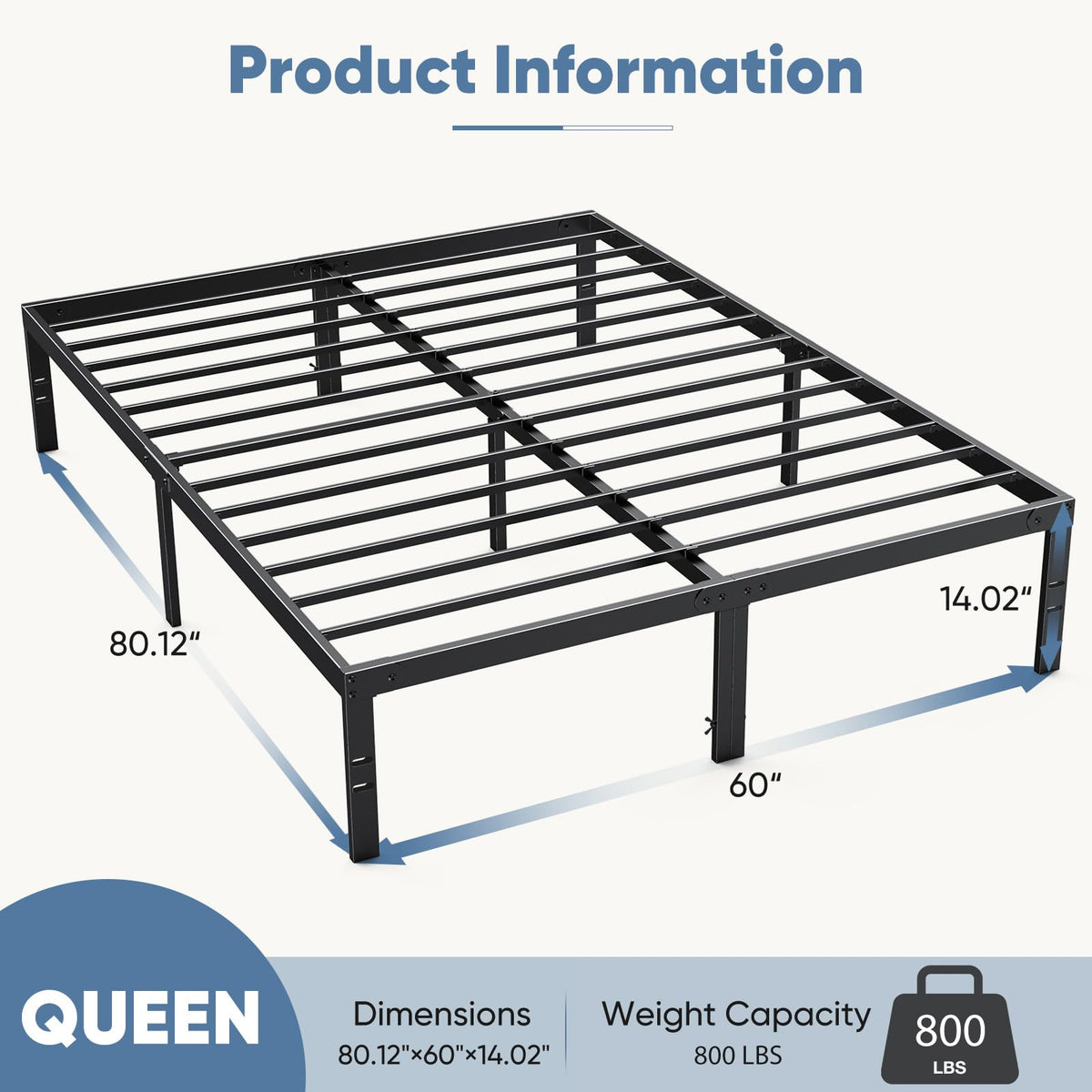 Queen Metal Slat Platform Bed Frame 14 Inch Y910675