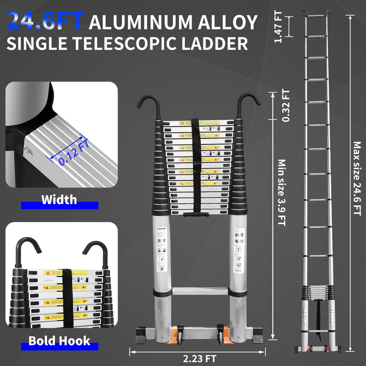 Telescoping Ladder 24.6 FT Heavy Duty Silver I19714