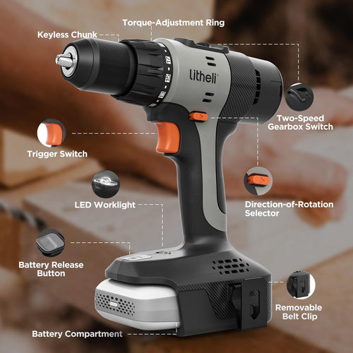 20V Cordless Drill Set 1/2-Inch Keyless Chuck 64-Piece Tool Kit with Bag P848768