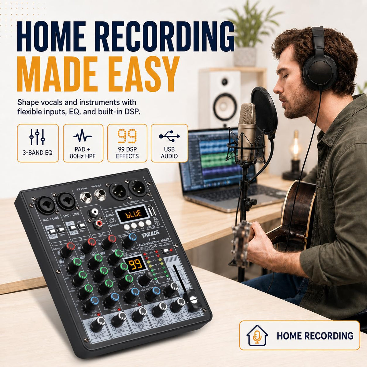 4 Channel Podcast Audio Mixer with 99 DSP Effects O839