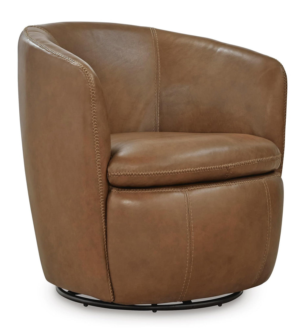 Top Grain Leather Swivel Barrel Chair N9805