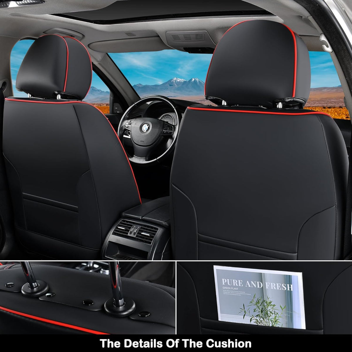 Black Nappa Leather Car Seat Covers Full Set B600083