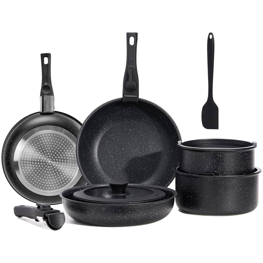 12-Piece Nonstick Cookware Set with Detachable Handle, Black I1837