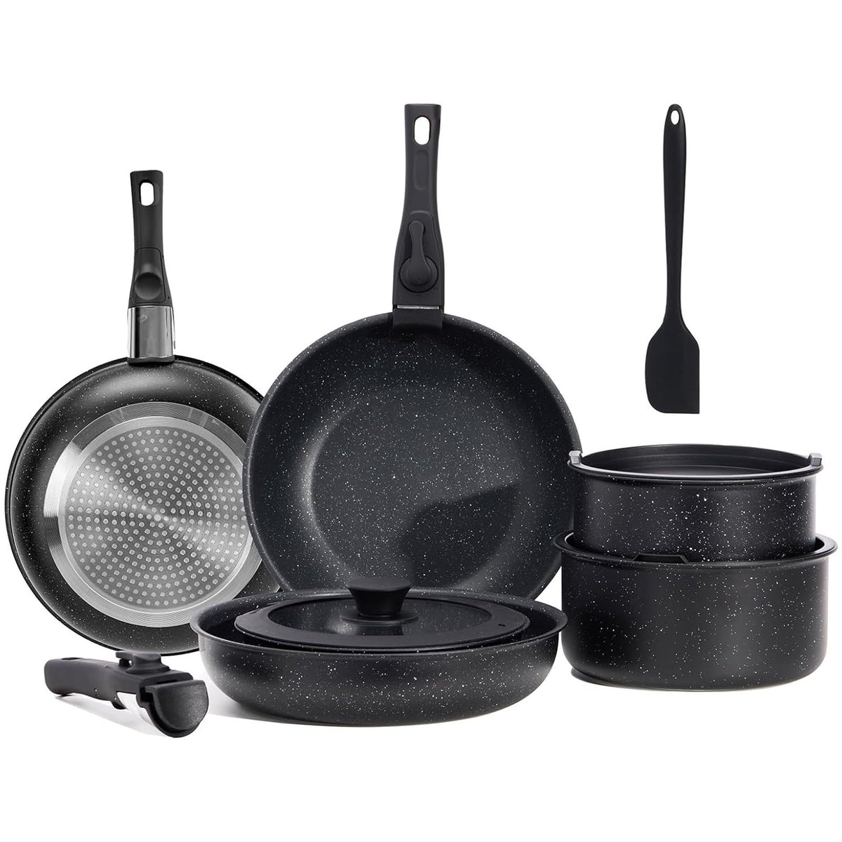 12-Piece Nonstick Cookware Set with Detachable Handle, Black I1837