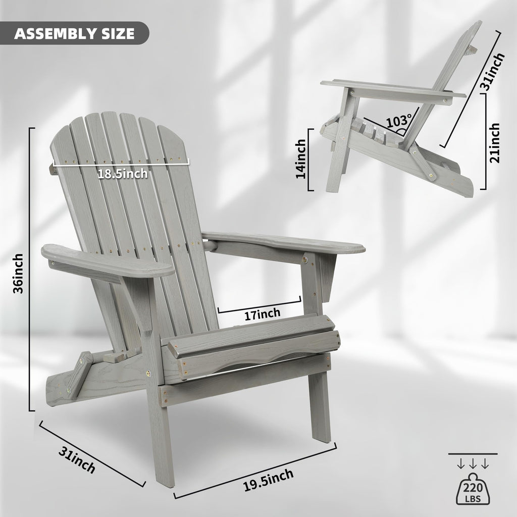 Wood Lounge Patio Chair Set of 2, Folding Adirondack Chairs, Solid Cedar Wood Z1560