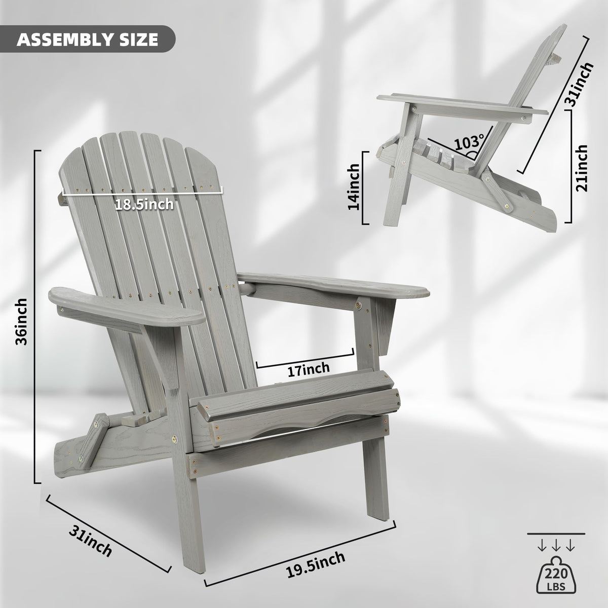 Wood Lounge Patio Chair Set of 2, Folding Adirondack Chairs, Solid Cedar Wood Z1560