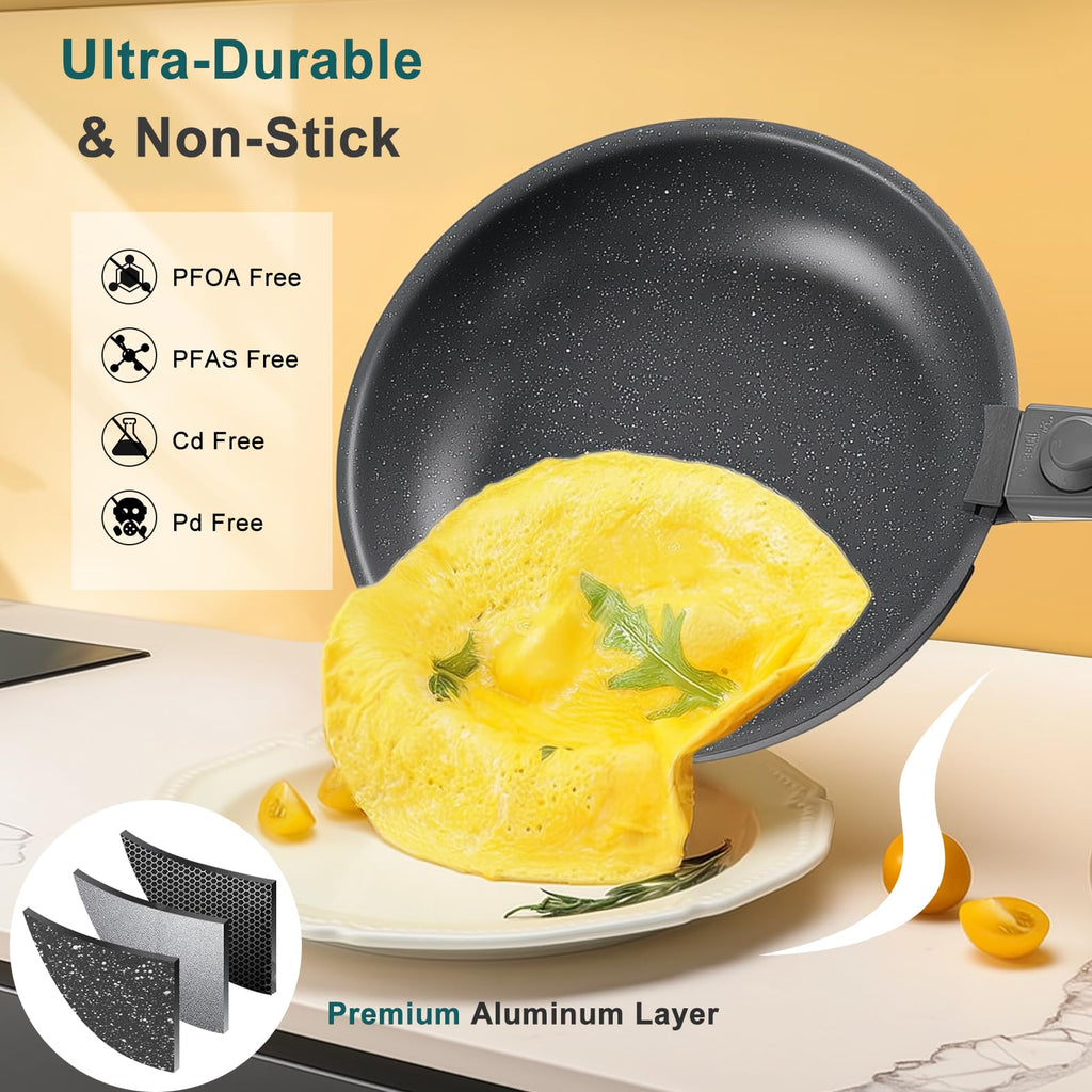 12-Piece Nonstick Cookware Set with Detachable Handle, Black I1837