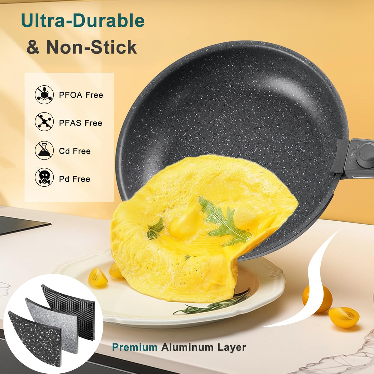 12-Piece Nonstick Cookware Set with Detachable Handle, Black I1837
