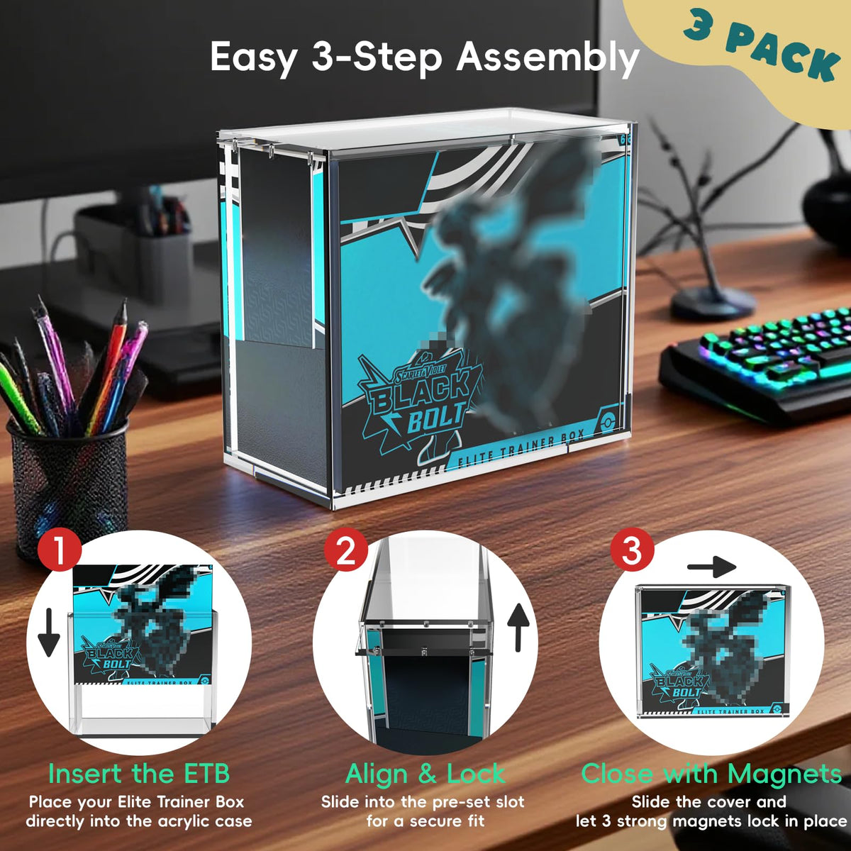 3 Pack Acrylic Case with Sliding Magnetic Lid F96108