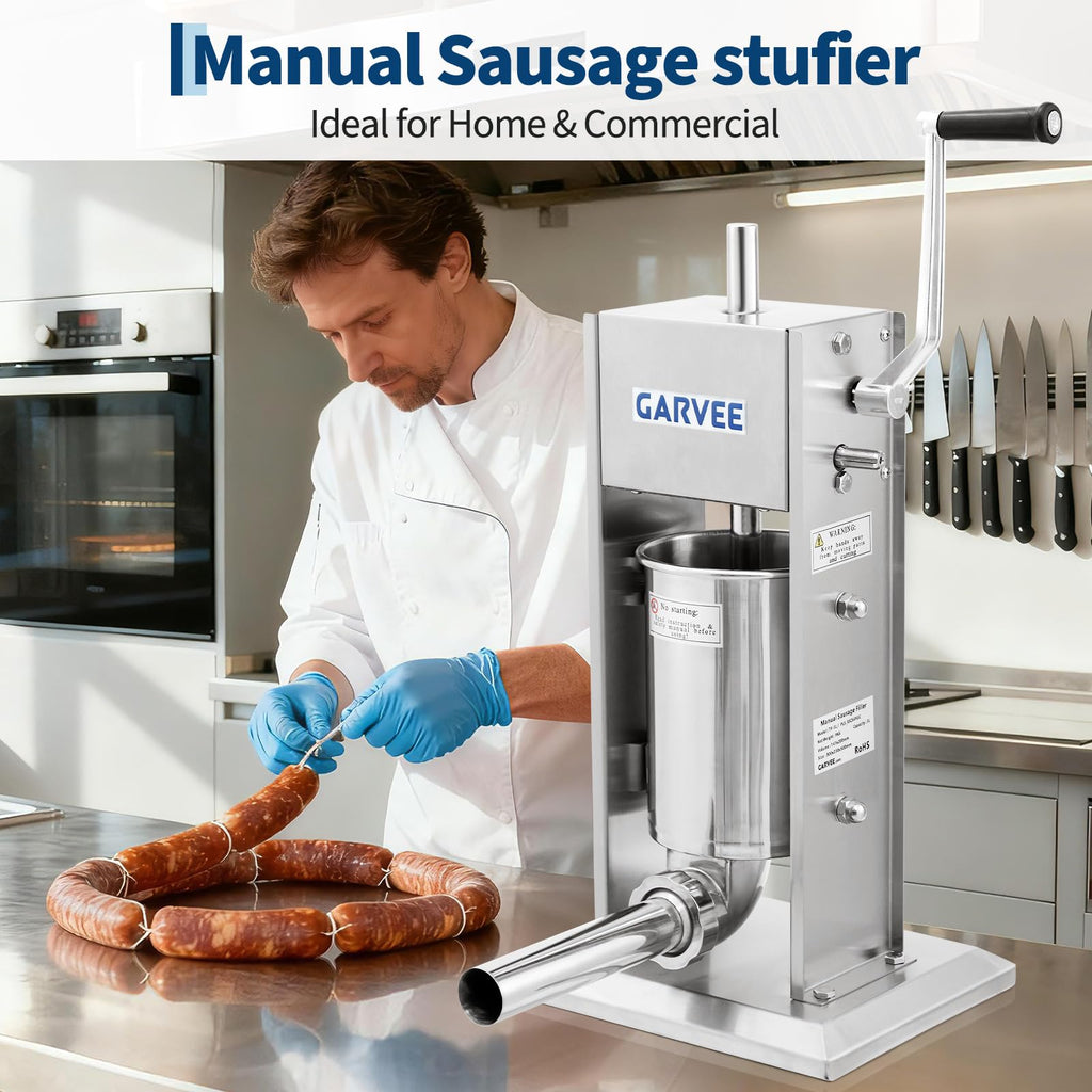 3L Stainless Steel Manual Sausage Stuffer with 5 Filling Tubes Q976