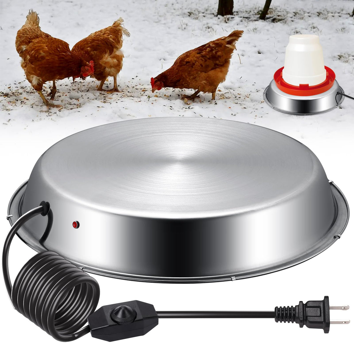 12 Inch 5 Gallons Poultry Waterer Heated Base with Thermostat U81951