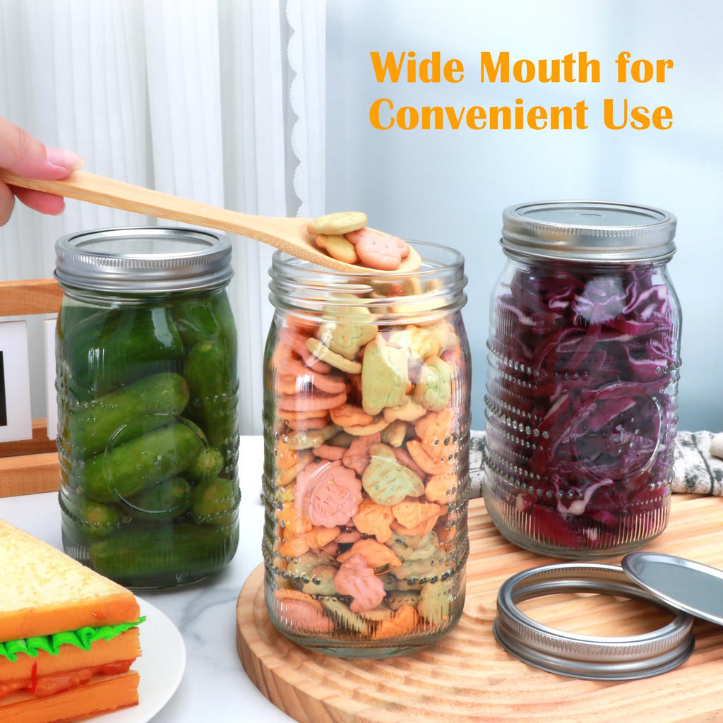 Wide Mouth Mason Jars with Lids 32oz 12 Pack P753