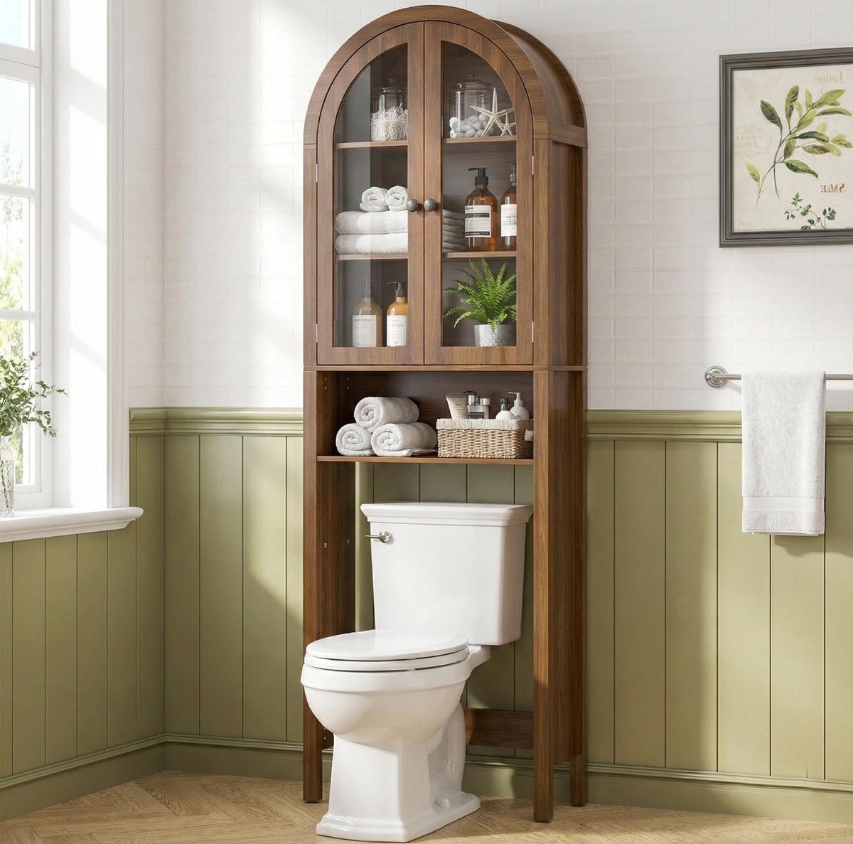 Arched Over The Toilet Storage Cabinet with Acrylic Doors B482
