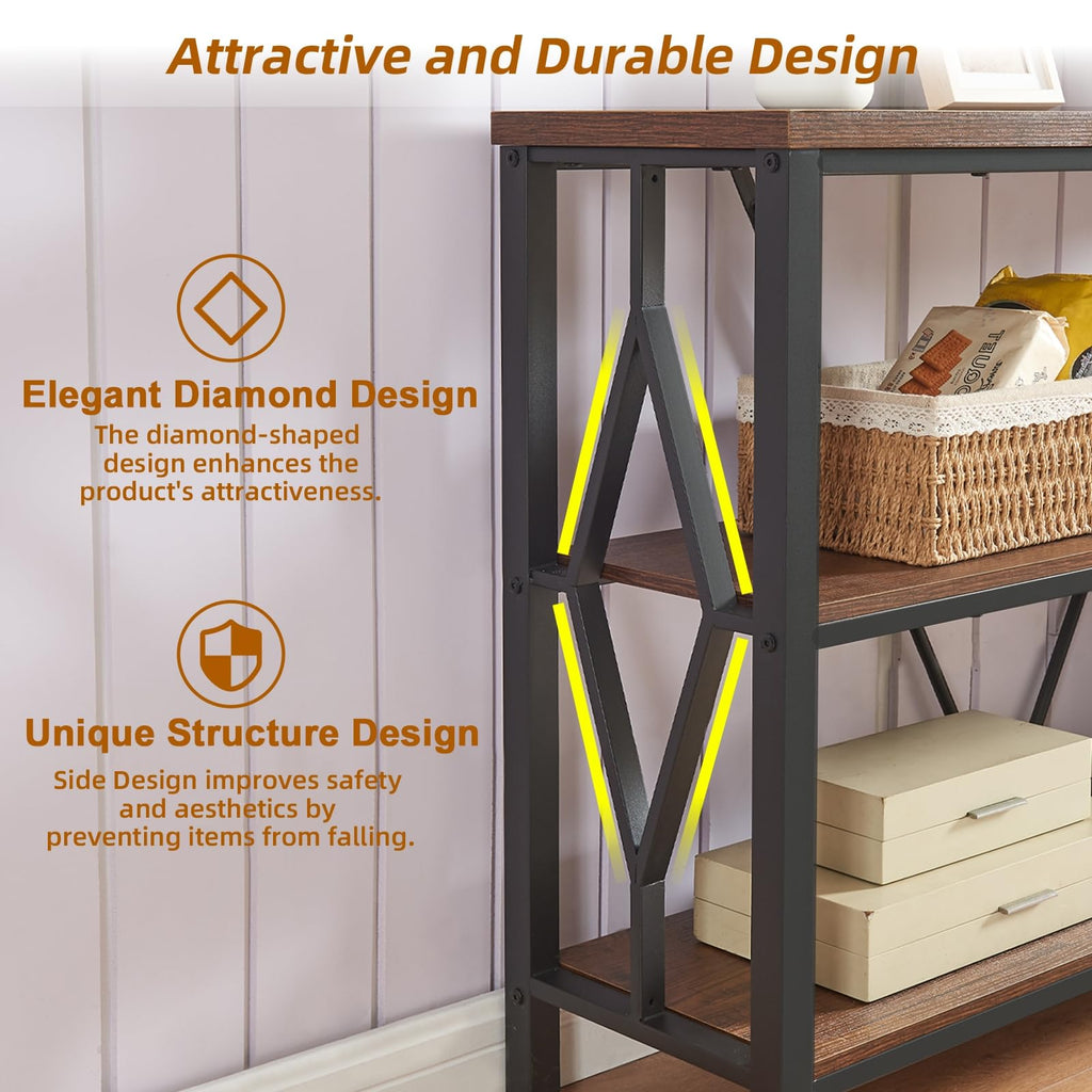 Brown 47 Inch Sofa Console Table with 3 Tier Bookshelf N318