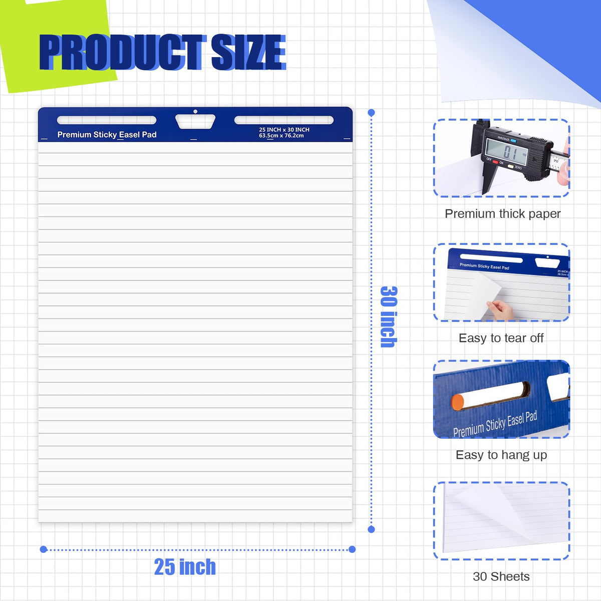 12 Pads White Lined Sticky Easel Pad 25 in x 30 in E98283