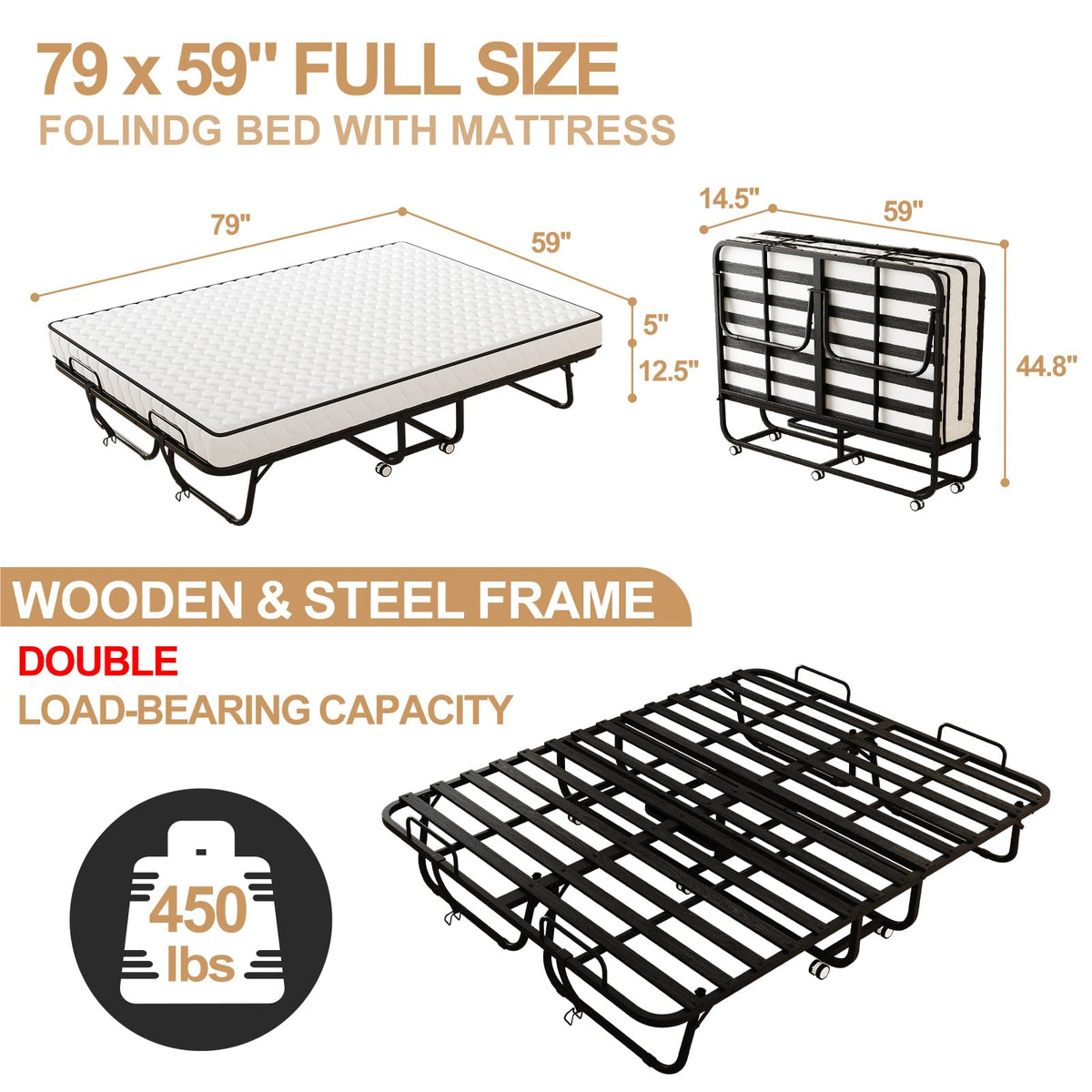 Full Size Folding Bed with 5" Memory Foam Mattress Y84056