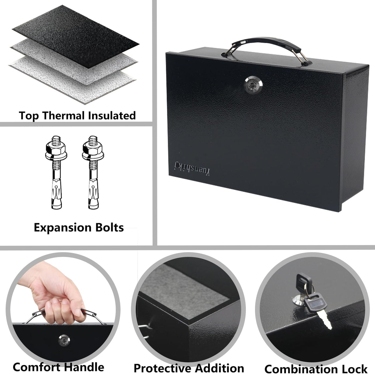 Fireproof Key Lock Steel Security Safe Box, 0.38 Cu Ft, Black G306