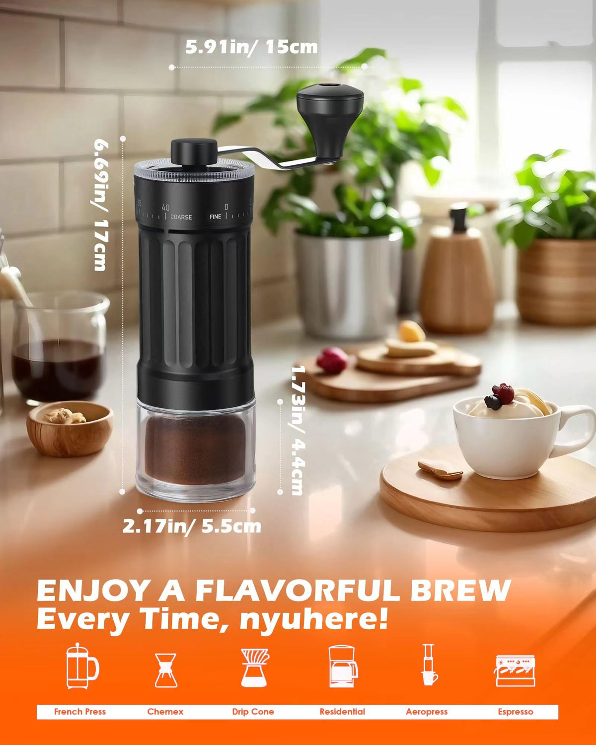 Manual Ceramics Burr Coffee Grinder with 40 Adjustable Settings K970