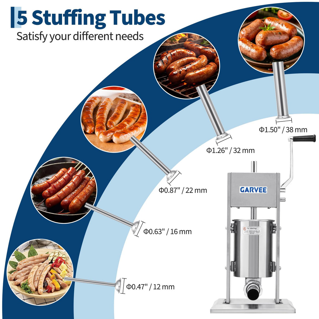3L Stainless Steel Manual Sausage Stuffer with 5 Filling Tubes Q976