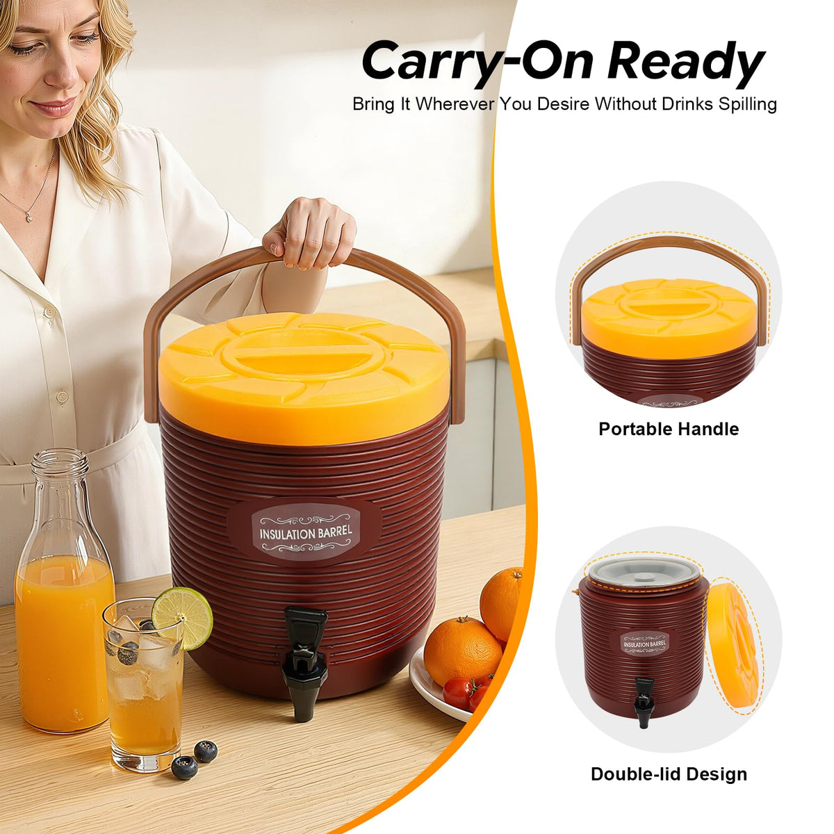 Insulated Beverage Dispenser 3.43gal Stainless Steel Portable Water Jug Z584