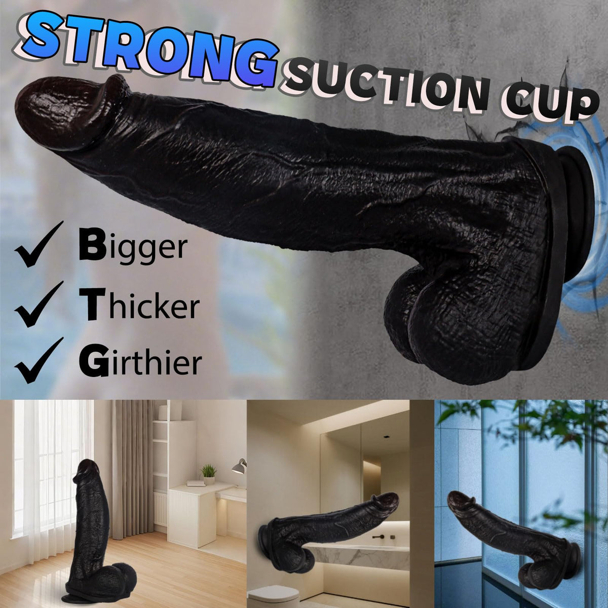 Black Realistic Silicone Dildo with Suction Cup T803