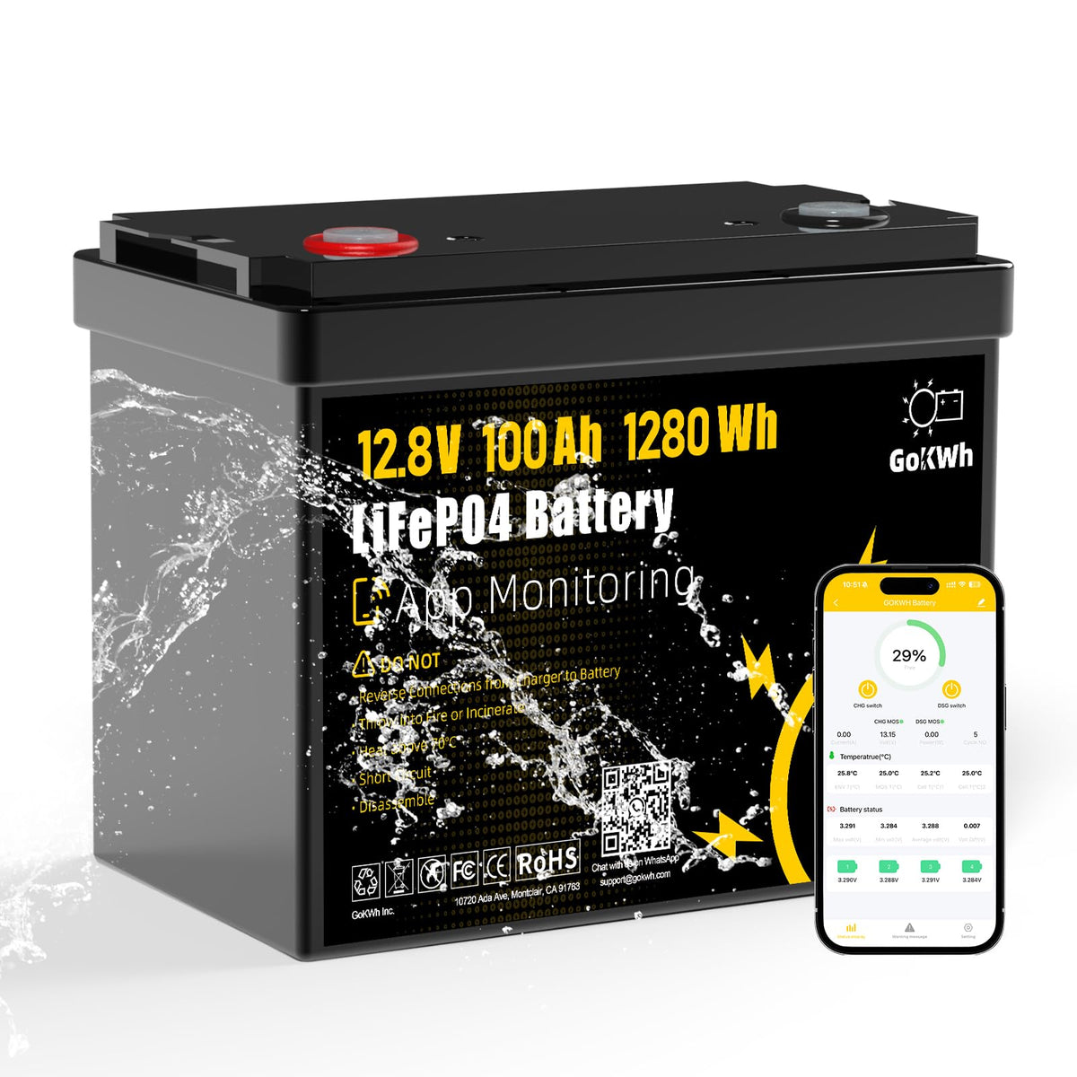 12V 100Ah LiFePO4 Marine Battery with Bluetooth K64642