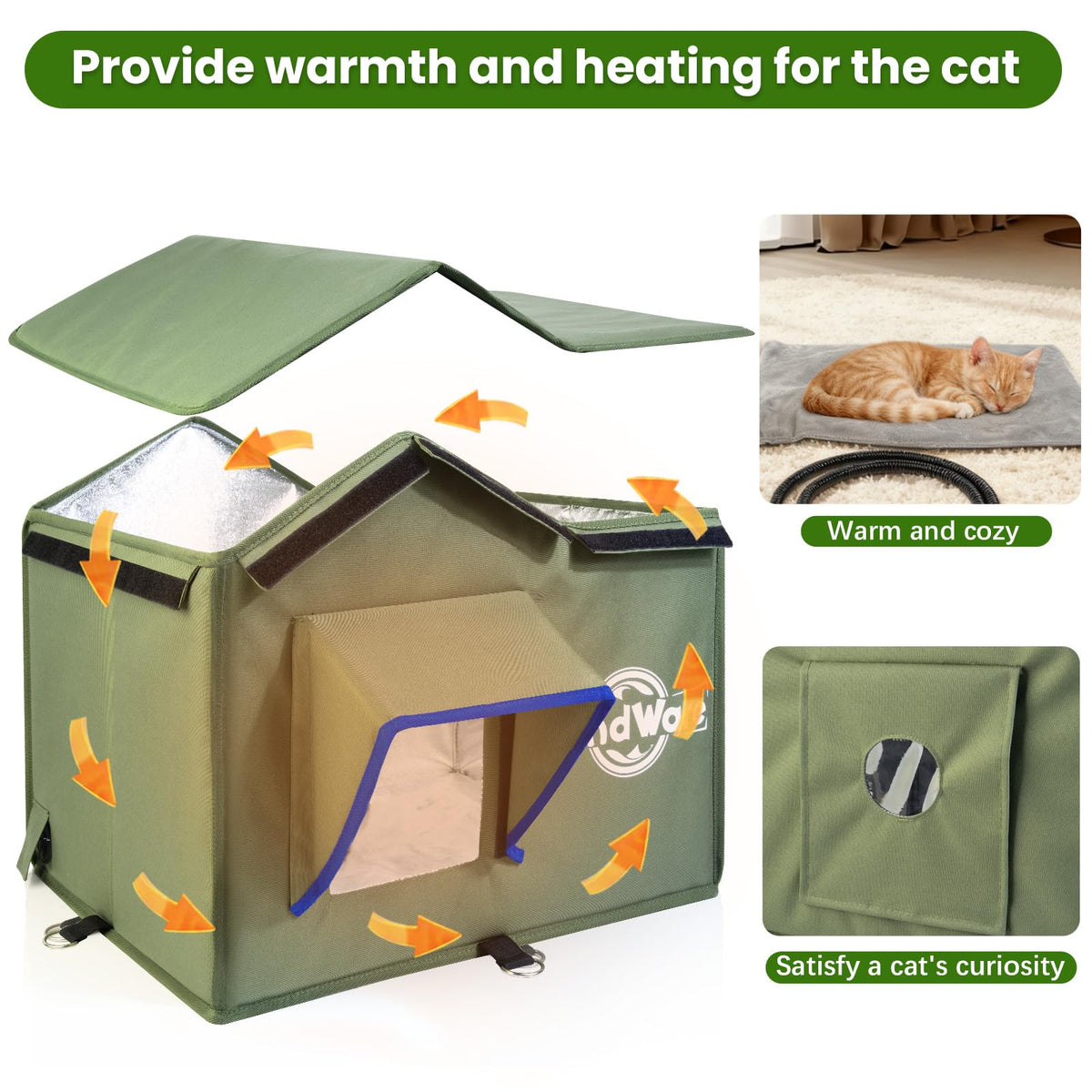 Heated Outdoor Cat House with Elevated Base R8724